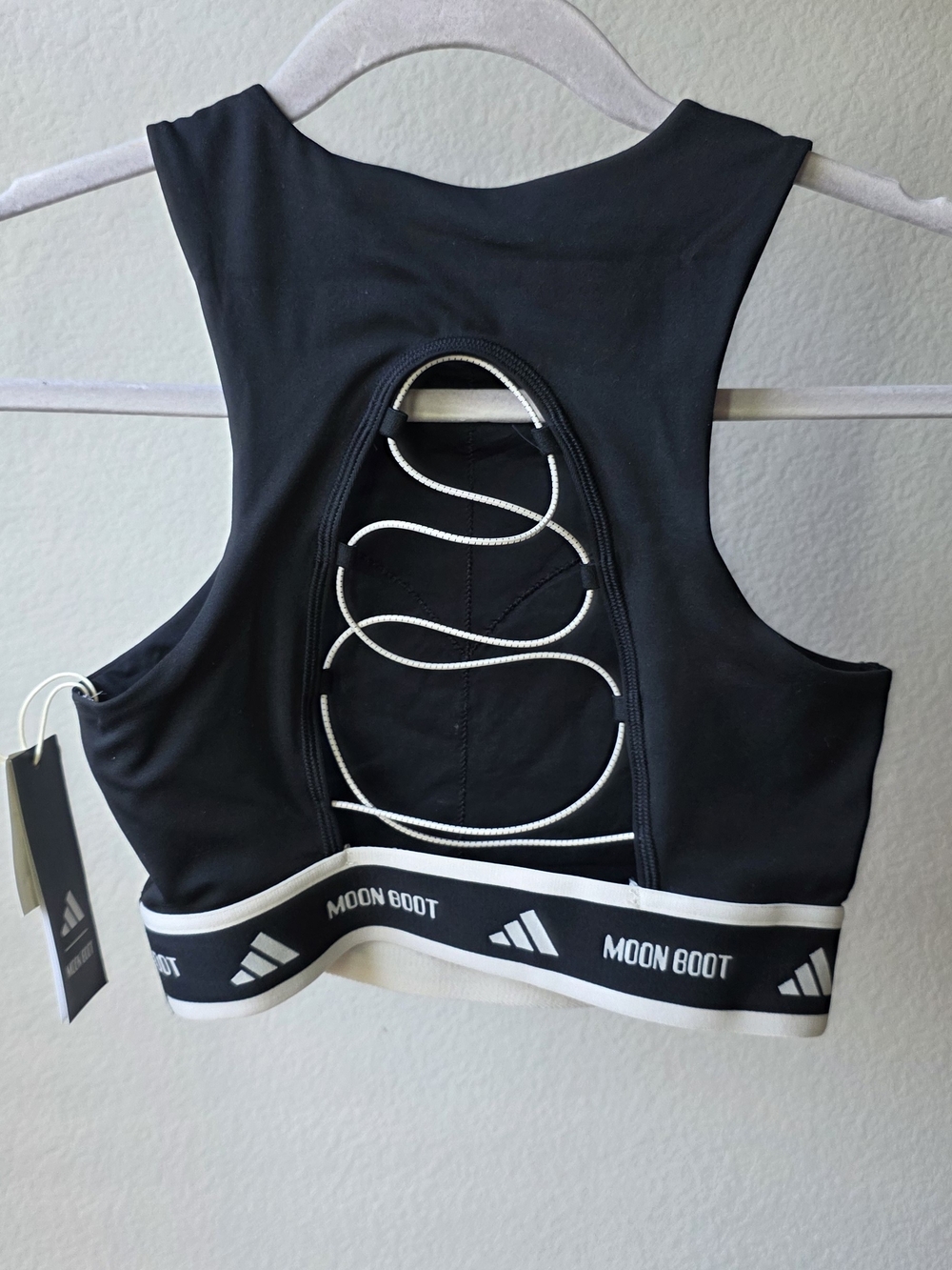 adidas Moon Boot Black & White Lace-Back Sports Bra Xs